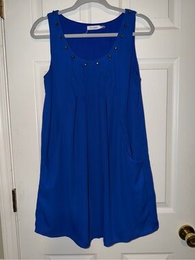 Blu Pepper Royal Blue Sleeveless Shift Dress with Stud Accents